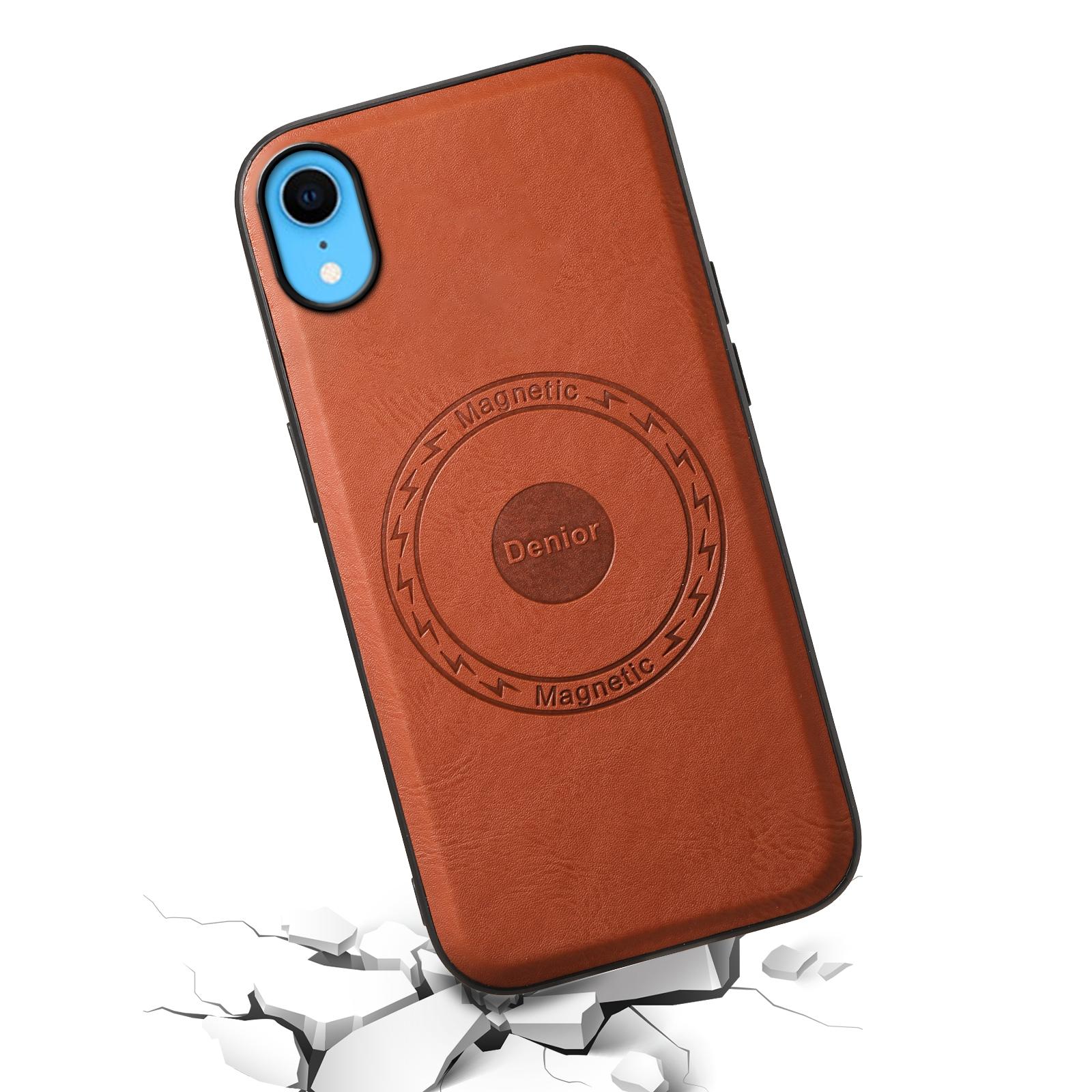 

DENIOR For iPhone XR Case PU Leather Phone Back Cover Compatible with Magsafe Brown