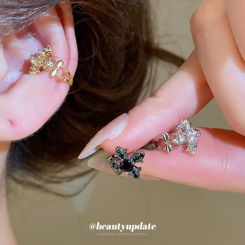 Sparkling zircon cross iris flower ear clip women's no ear piercing exquisite ear bone clip light luxury high-end versatile earrings