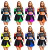 Traje de Competição de Cheerleading Feminino 2 Peças P-XXG: Top Cropped Brilhante de Strass e Saia de Patinação, Conjunto de Cores Contrastantes