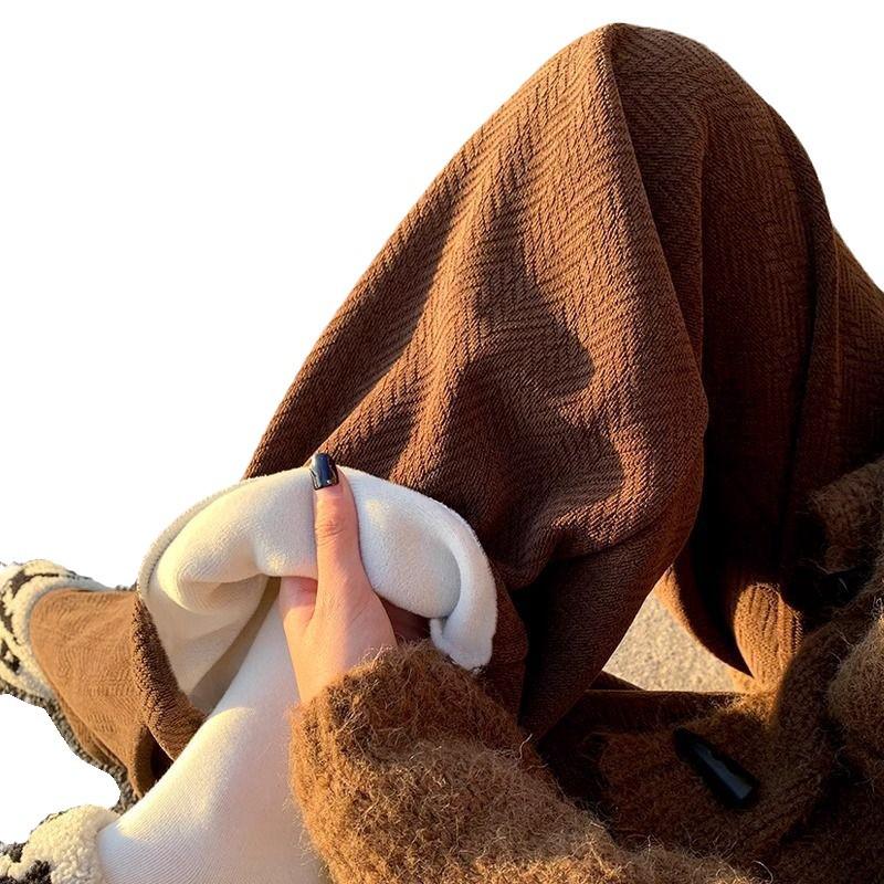 Pantalones de Café de Pierna Ancha y Cintura Alta para Mujer - Versátiles para Primavera, Otoño e Invierno con Terciopelo Plus, Corte Holgado, Estilo Casual Drapeado.