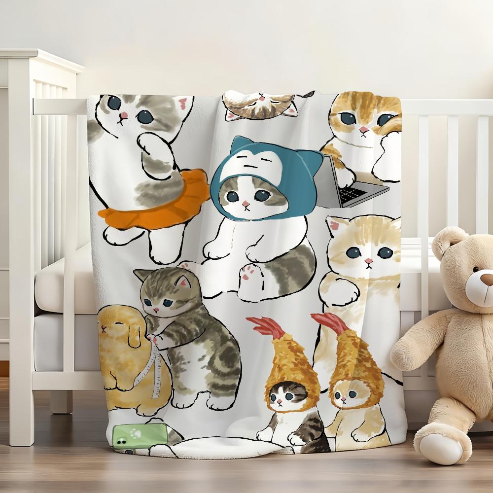 Kreskówkowy Uroczy Kot M MoFusand Koc Miękki i Przyjazny dla Skóry Na Kanapę Łóżko Do Drzemki Narzuta Na Kołdrę Na Cały Rok Kołdra
