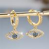 Trendy Crystal White Zircon Blue Eyes Hoop Earrings For Women Vintage Gold Color Wedding