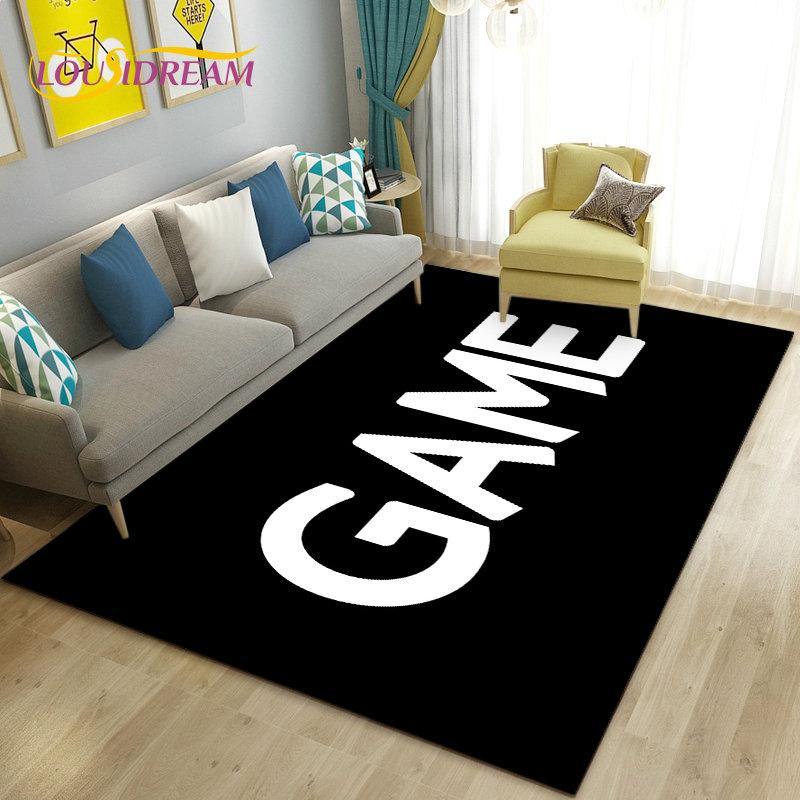 3D kreslený herní koberec s motivem Game Over, Velký koberec do obývacího pokoje, ložnice, k pohovce, Rohožka, Dekorace, Dětská protiskluzová podlahová podložka na hraní