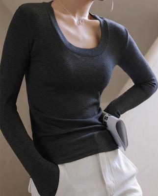 Weiches Gestricktes Damen Langarm Oberteil Gerippt Uni Harajuku T-Shirts Koreanische Blusen Frau Basic T-Shirts