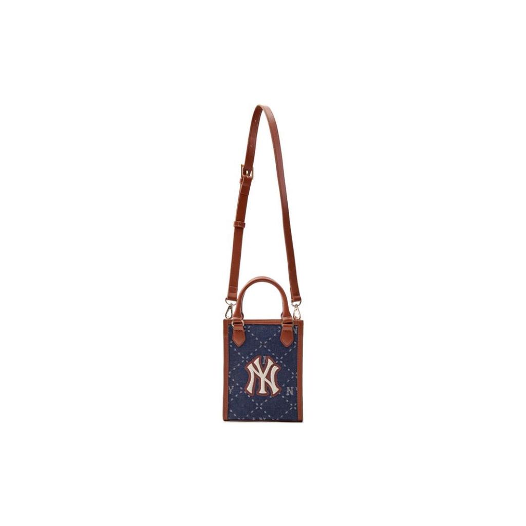 MLB New York Yankees Diamond Pattern Adjustable Detachable Shoulder Strap Tote Bag Unisex Tote Bags Blue Brown 7ACRMD93N-50NYS