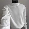 Herren Weißer Gerippter Rollkragenpullover - Herbst/Winter Lazy Style, Gestrickt, Gerade Schulter, Hohe Dehnbarkeit