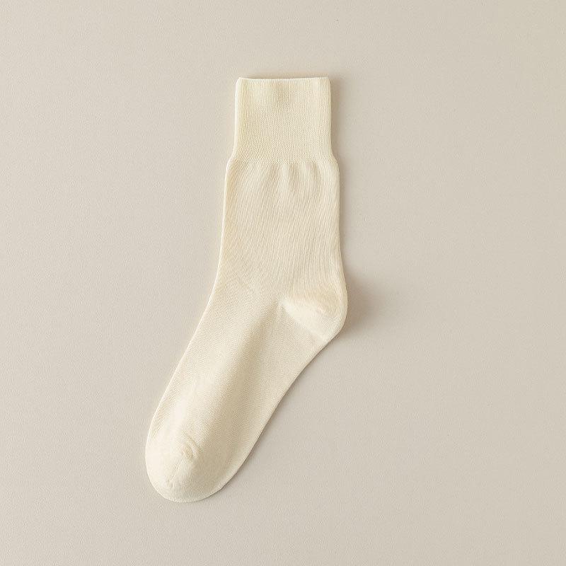 Female Spring and Summer Thin Pure Color Boneless Loose Mouth Sweat-absorbing Tube Cotton Socks