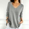 Women's Color V-Neck Long Sleeve Knit Sweater Casual Basic Lightweight Top for Daily Wear