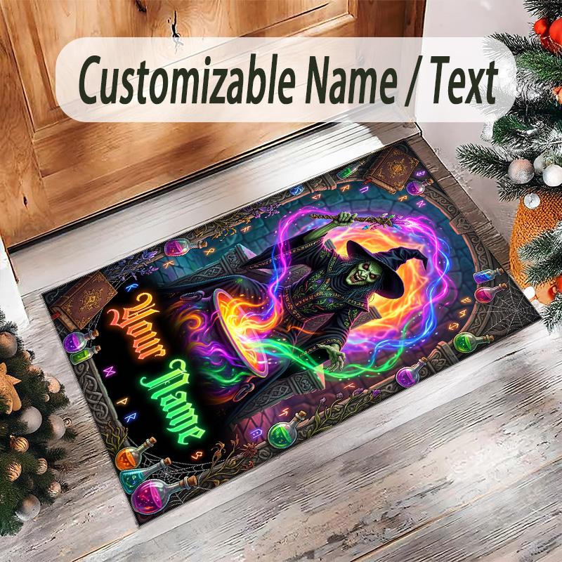 Witchcraft Theme Crystal Velvet Rug Personalized Custom Name Text Soft Floor Mat Home Decor