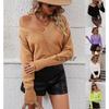 Womens Winter V-Neck Knit Sweater Long Sleeve Loose Fit Casual Elegant Pullover Top