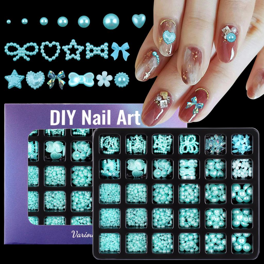 30 Grid Abs Semi-Round Pearl Nail Art Jewelry Special-Shaped Pearl Diy Decorative Accessories Mixed Size Jewelry