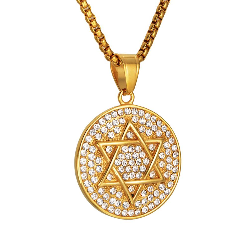 

Hip Hop Iced Out Star of David Pendant Gold Color Stainless Steel Hexagram Necklaces For Men Women Jewish Jewelry Birthday Gift 60cm