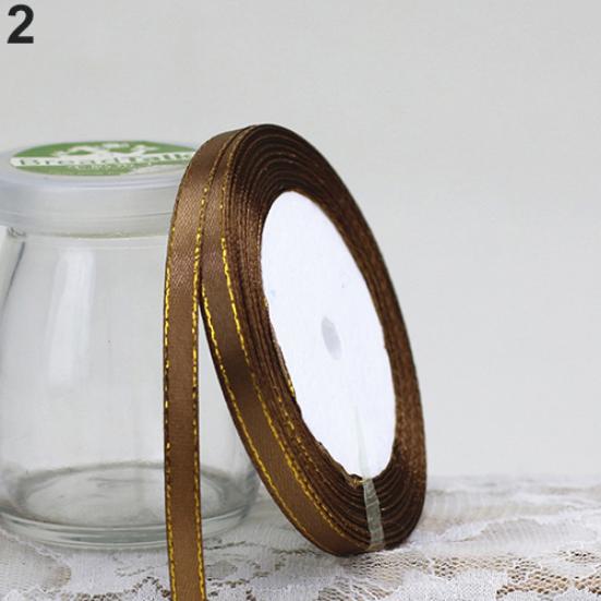 1 Roll 25 Yard 6mm Wide Golden Tone Rimmed Stain Ribbons Wedding Birthday Decor