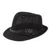 Summer Women's Knitted Mesh Breathable Curled Jazz Hat Leather Belt Panama Hat