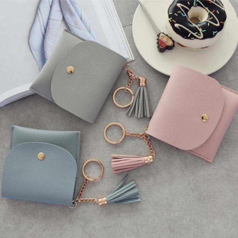 

Women s Simple Leather 7-Color Tassel Keychain Wallet A25392_Jin Pink