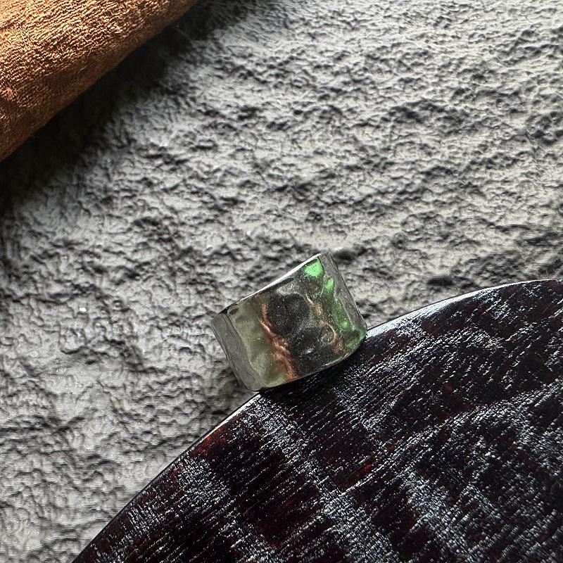 European & American Retro Rock Lava Ring: Hammered Texture, INS Style, Stainless Steel, Trendy Wide Band, Adjustable for Men.