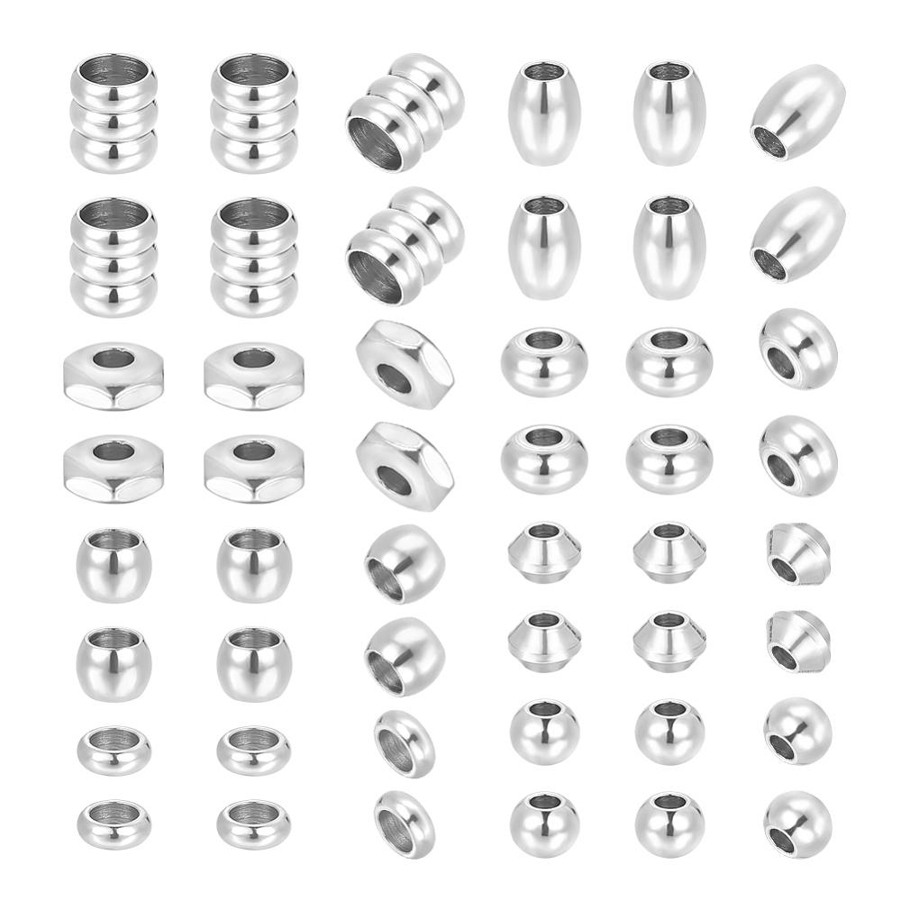 160Pcs 8 Styles Stainless Steel Spacer Beads, Bicone & Round & Rondelle, Mixed Shapes, Stainless Steel Color, 4x2.5mm, Hole: 1.5mm, 20pcs/style