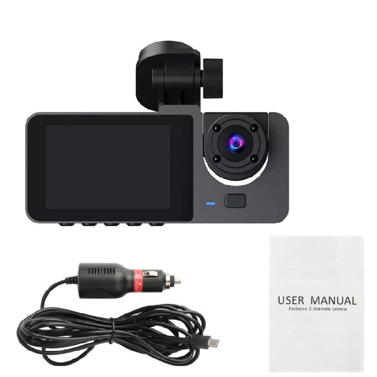 1080P 3-Lens DashCam for Car Front Rear And Inside NightVision,Loop Recording