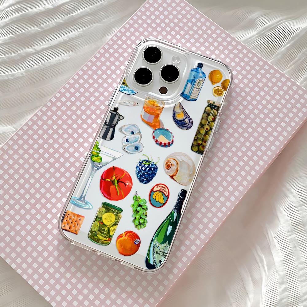 Beaded Pomegranate Sun Phone Case For iPhone 17 16 16e 15 14 13 12 11 Mini Pro Max X XR XSMax 8 Air Plus Transparent Back Cover