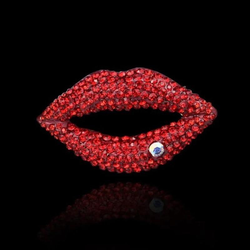 Fashion Lip Enamel Zircon Brooch, Anti-exposure Pin for Women, Metal Button To Fix Clothes, Wedding Party Gift