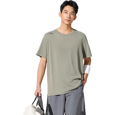 Trainings-Serie Unifarben Rundhals Bequem Atmungsaktiv Vielseitig Kurzarm T-Shirt Herren Oberteile Grau 952527141-3