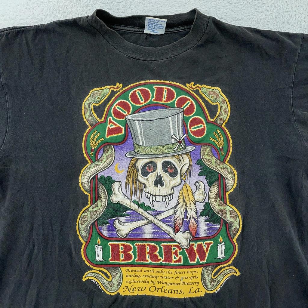 Vintage Voodoo Brew Shirt Mens Large/XL Black New Orleans Skull Snakes Beer 90s