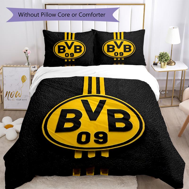 3pcs Borussia Dortmund Bedding Set Duvet Cover Closure Includes 1 Duvet Cover & 2 Pillowcases, Soft and Comfortable for All Seasons.