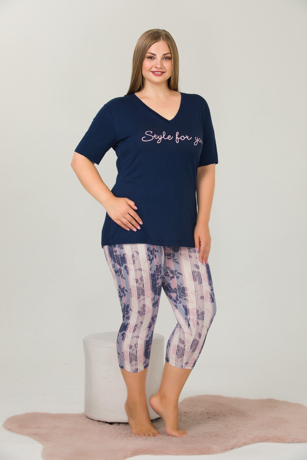 

Женский стиль, пижамный комплект больших размеров, комплект капри большого размера