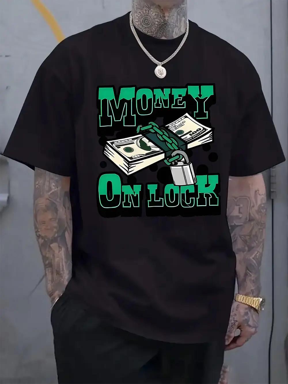 

Money Lock Graphic T-shirt - Bold Money On Lock Print with Dollar Bills & Lock Design XXXXL
