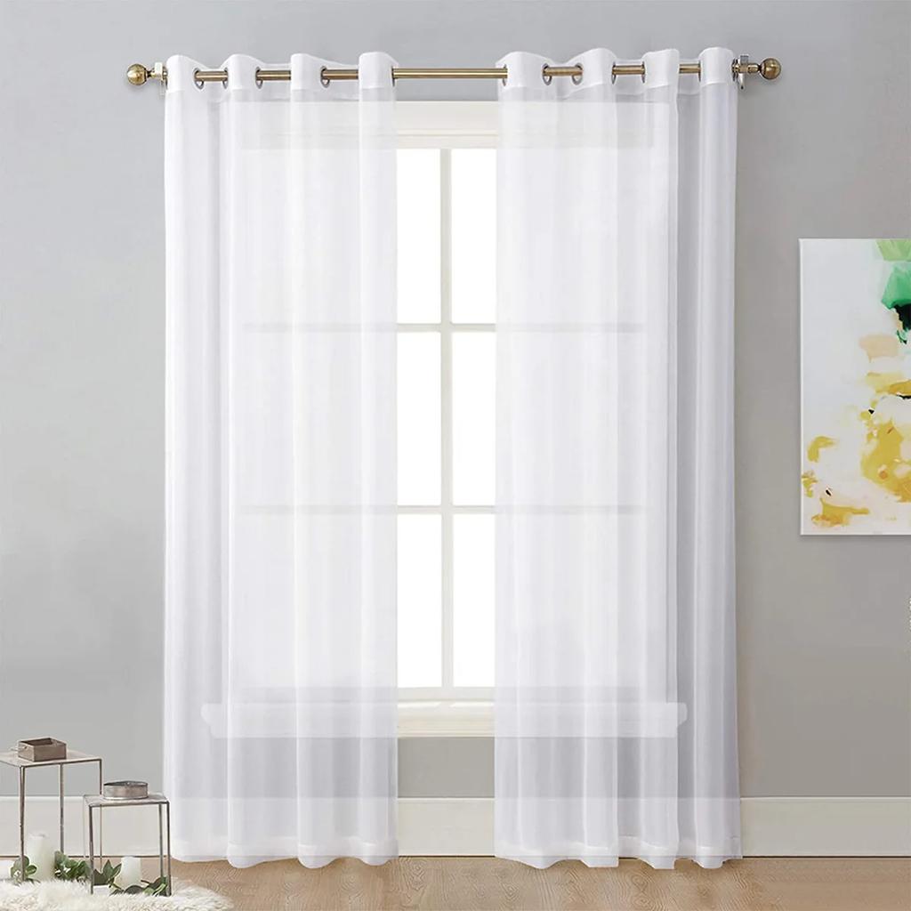 Modern White/Black/Grey Sheer Curtains for Living Room Solid Transparent Yarn Tulle Curtain for Window Kitchen Simple Home Decor