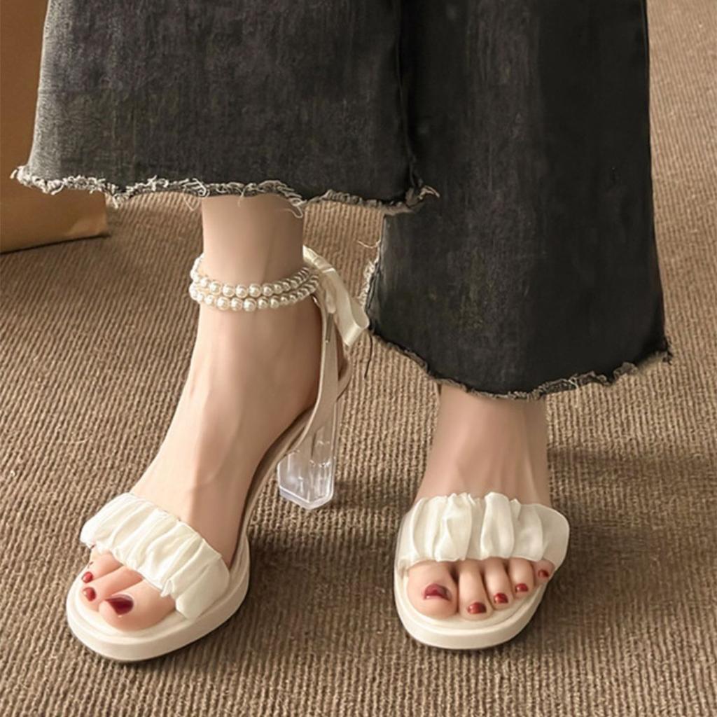 Evening Wind Versatile Skirt Sandals Temperament Summer Belt Girl High Heels Women Pearl Casual Shoes French