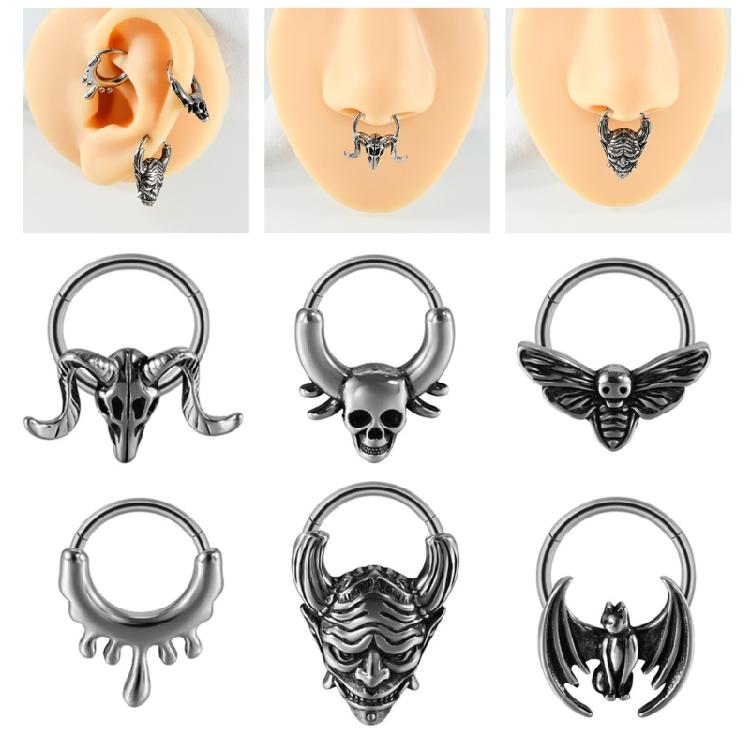 Set of 2 Septum Rings Hoop with Animal Theme Nose and Ear Piercing Jewelry Eye Catching Nose Rings Body Accessories