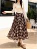 Fei Yuan Women's Lightweight Plaid Color Block Wide-Hem Skirt - Early Spring Fashion