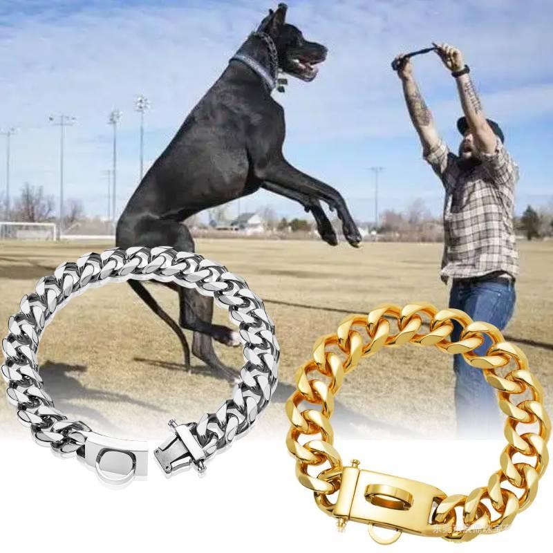 Bequemes 19mm Goldfarbenes Edelstahl Hundekettenhalsband Mit Stilvollem Karomuster