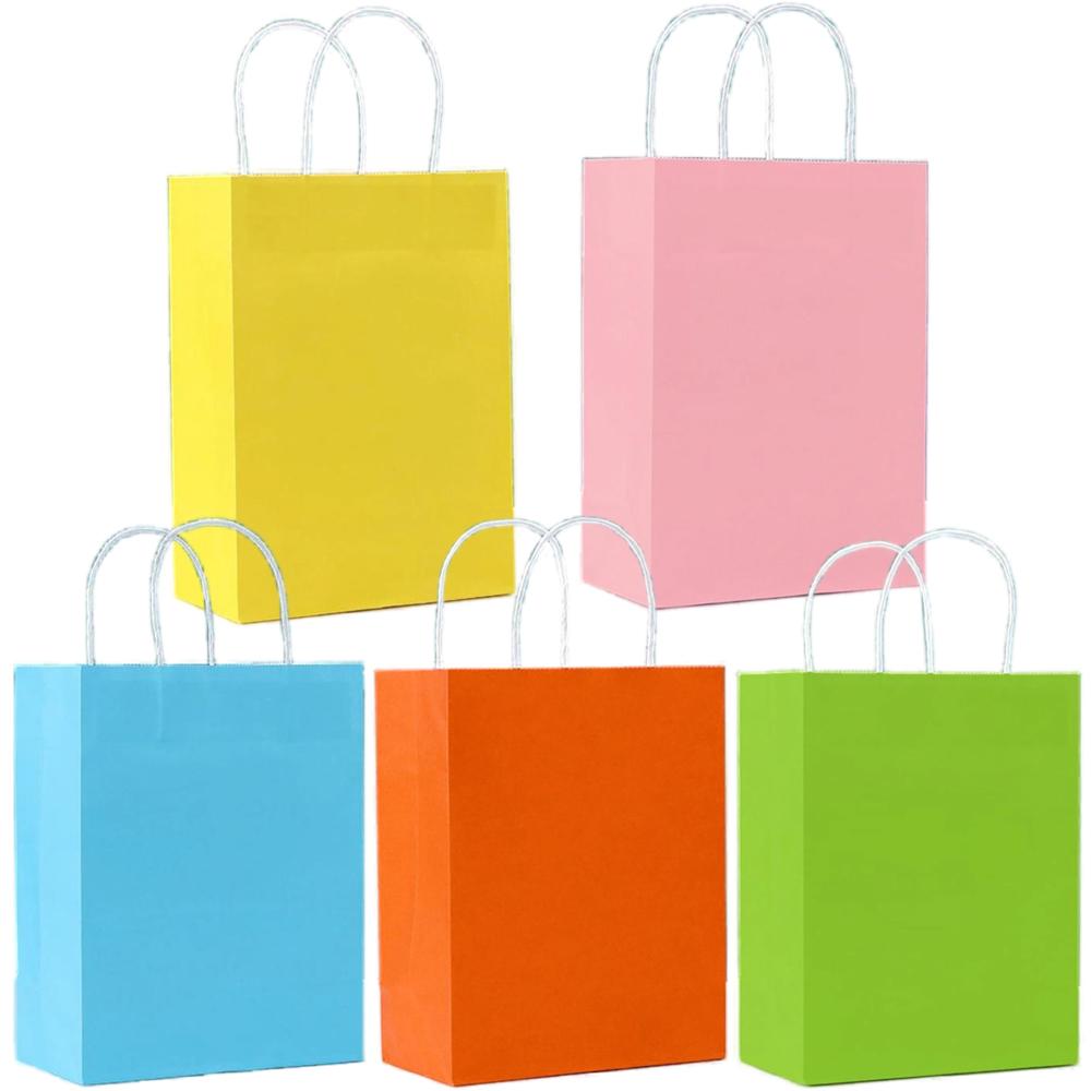 5/10/25/50/100pcs Candy Colorful Shopping Bags With Handle Kraft Paper Bags for Wedding Birthday Party Decoration Gifts Supplies 5