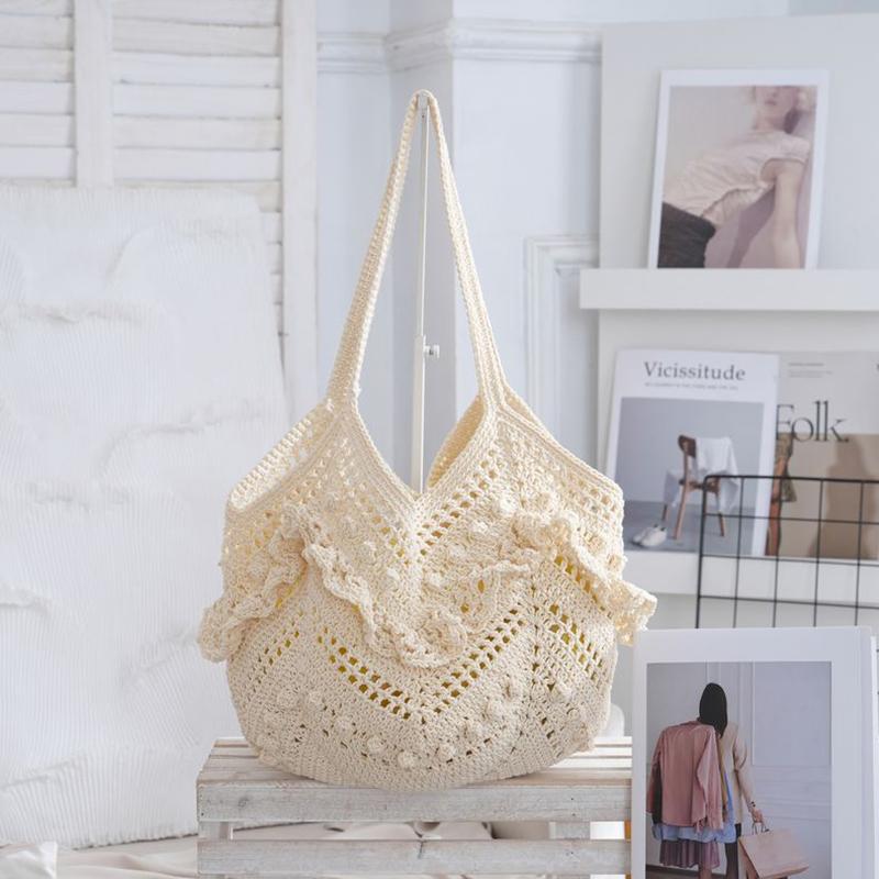 

Trendy Handmade Crochet Bag Leisure Hollow Knitted Tote Bag Boho Large Capacity Weave Shoulder Bag Handbags