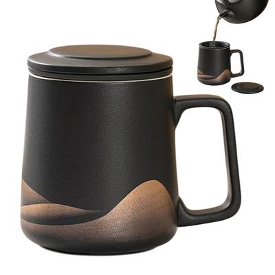 Teetasse mit Sieb und Deckel 360ml Teezubereitungstasse Mattkeramik Handbemalt Schwarze Glasur Filter Teekanne Für Männer Frauen Tee