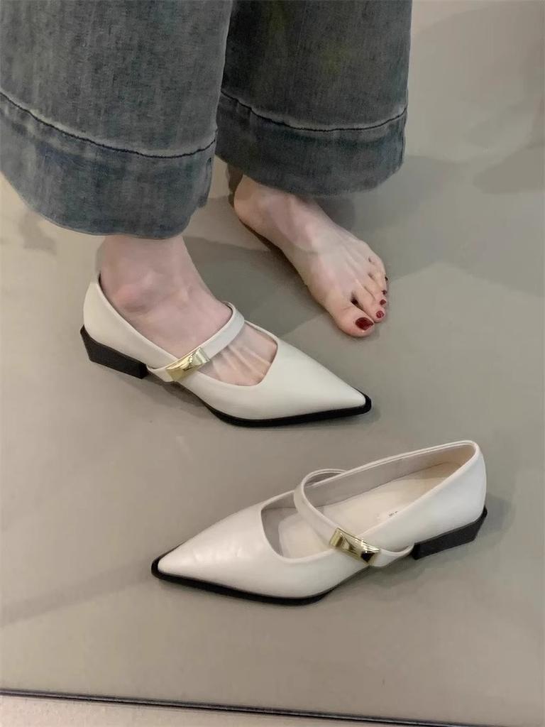 Fashion Shoes Woman Flats Shallow Mouth Pointed Toe Dress Comfortable On Heels New Summer Spring Mary Janes Shoes Woman 2025 Pointed Toe