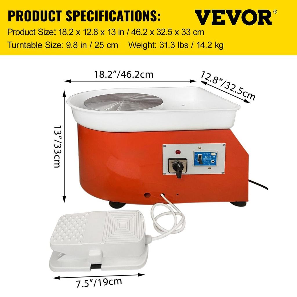 Electric Pottery Wheel Ceramic Machine 25cm Pottery Wheel Machine 280W Pottery DIY Kit with Shaping Tool Kit for Ceramic Work Ceramics Clay