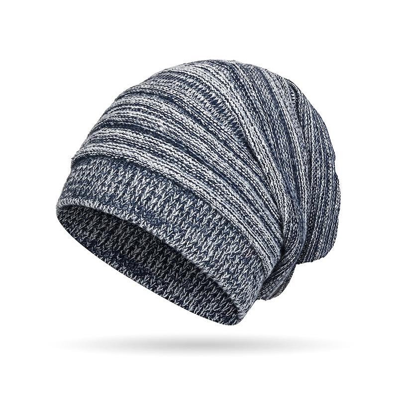 Winter Unisex Mixed Color Cotton Striped Hat High-quality Knit Wool Baggy Beanie Hats Winter Outdoor Windproof Warm Elastic Hat