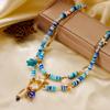 Bohemain Vintage Shell Starfish Turtle Multilayer Necklace for Women Ethnic Handmade Blue Beaded Necklaces Summer Beach Jewelry