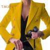 Women Suit Coat Lapel Long Sleeve Solid Color Suit Jacket Loose Fit Double Breasted Work Outwear Business Casual Wear