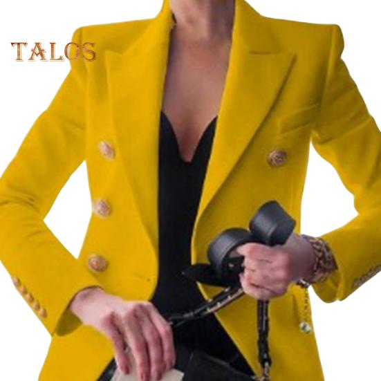 Women Suit Coat Lapel Long Sleeve Solid Color Suit Jacket Loose Fit Double Breasted Work Outwear Business Casual Wear