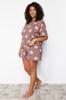 Women's Fashion New Plus Big Size Pajama Set Green Crew Neck Striped Knitted Pajama Set