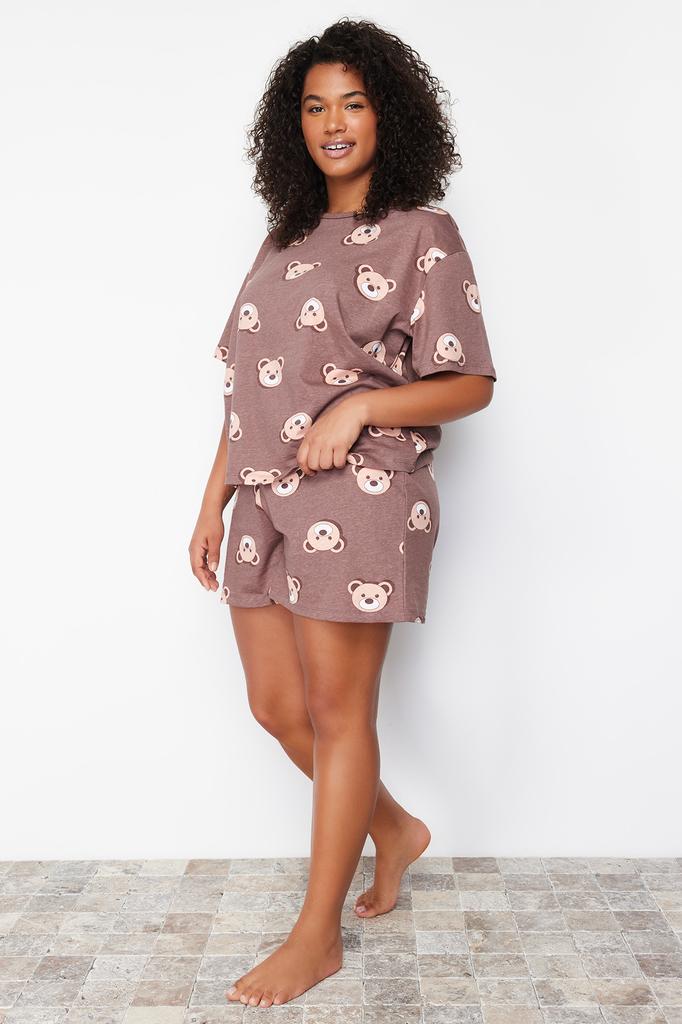 Women's Fashion New Plus Big Size Pajama Set Green Crew Neck Striped Knitted Pajama Set