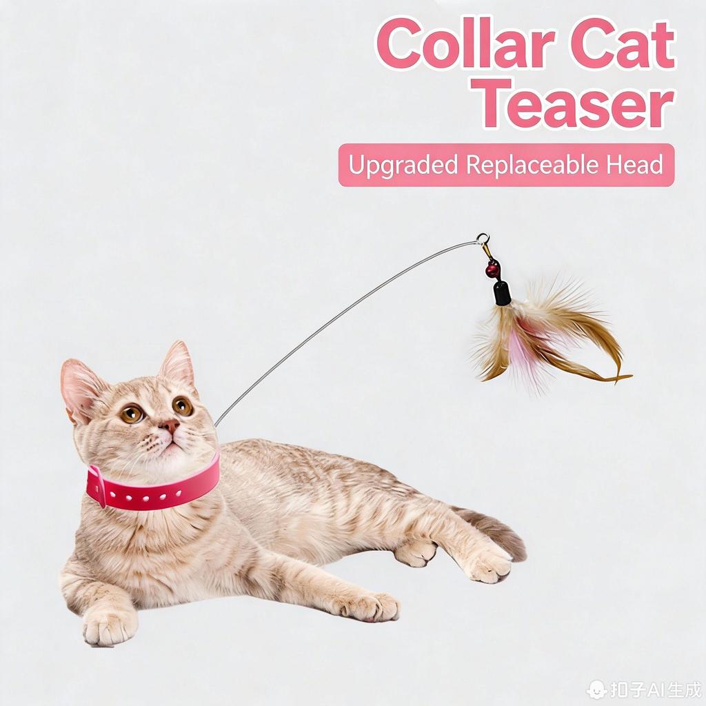 Collar Teasing Stick Replaceable Head Fun Toy For Cats Feather And Silicone Collar Toy