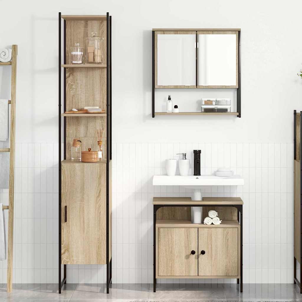Bathroom Furniture Set with Shelf 3 Pcs Sonoma Oak Engineered Wood