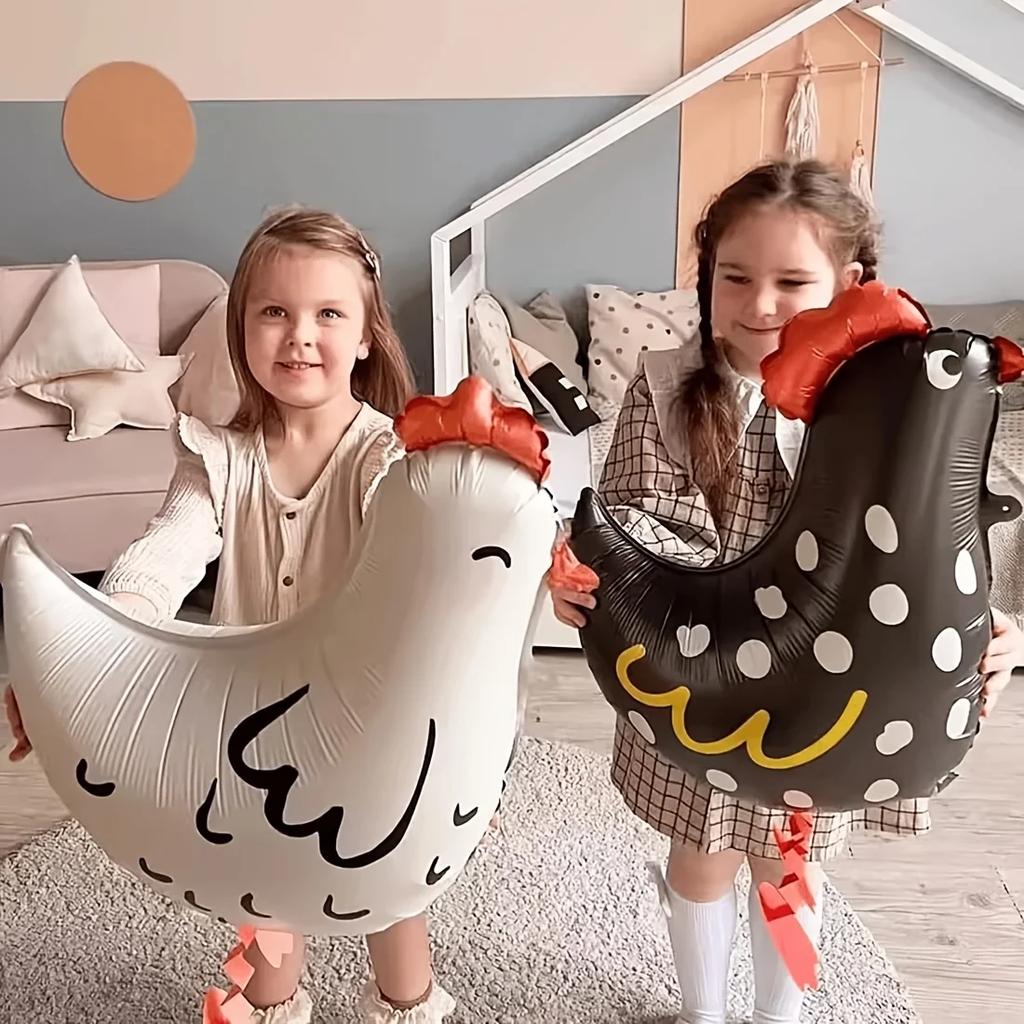 2pcs Chicken-Shaped Aluminum Foil Balloons Black White Polka Dot Cartoon Standing Decorations Children's Birthday Party Balloons
