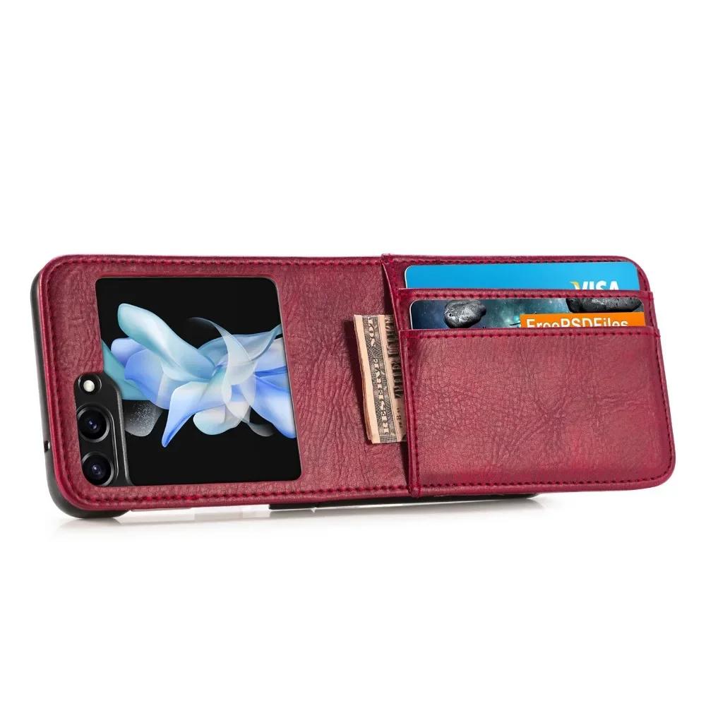 PU Leather for Samsung Z Flip 6 5 4 3 2 Flip6 Flip5 Flip4 Flip3 Flip2 5G Protective Phone Case with Multi-card Slot Holder Cover