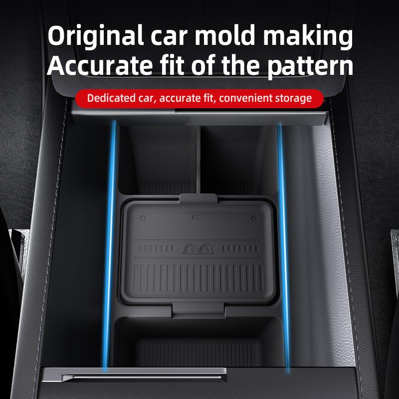 Center Console Storage Box For Tesla Model Y Juniper 2025+ Car Central Lower Layer Tray Silicone Organizer Accessories Tidying